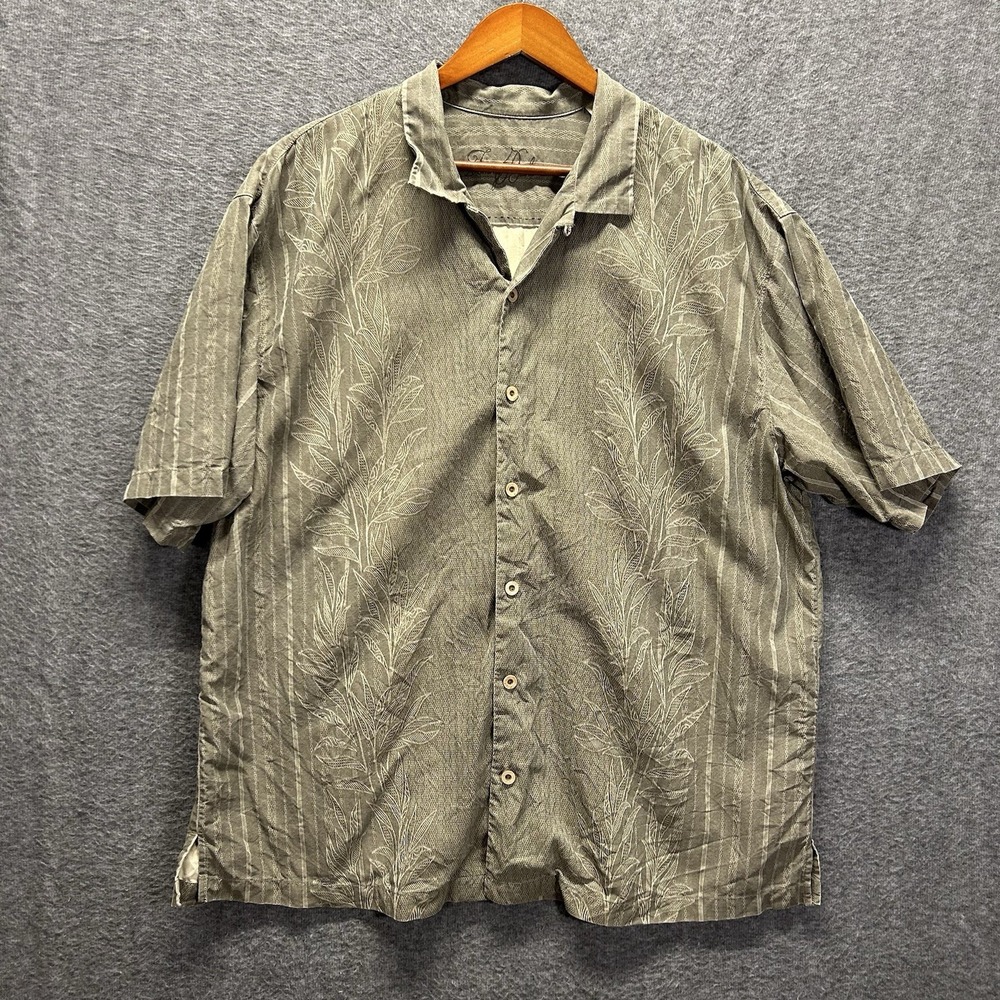Tommy Bahama XL Silk Button Down Shirt Green Floral‎ Tropical Menswear - Picture 2 of 6